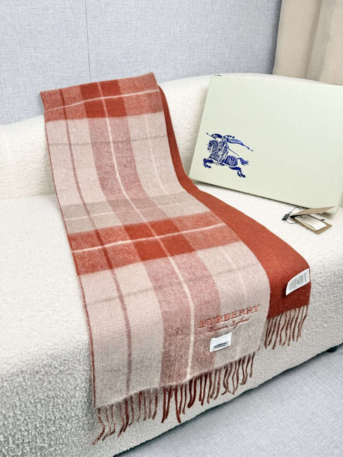 Burberry Double-Sided Plaid Fringe Scarf — front