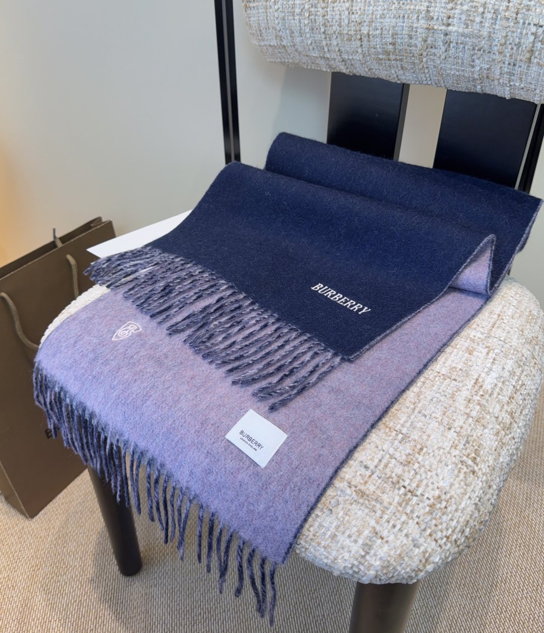 Burberry Two-Tone Fringed Scarf — front