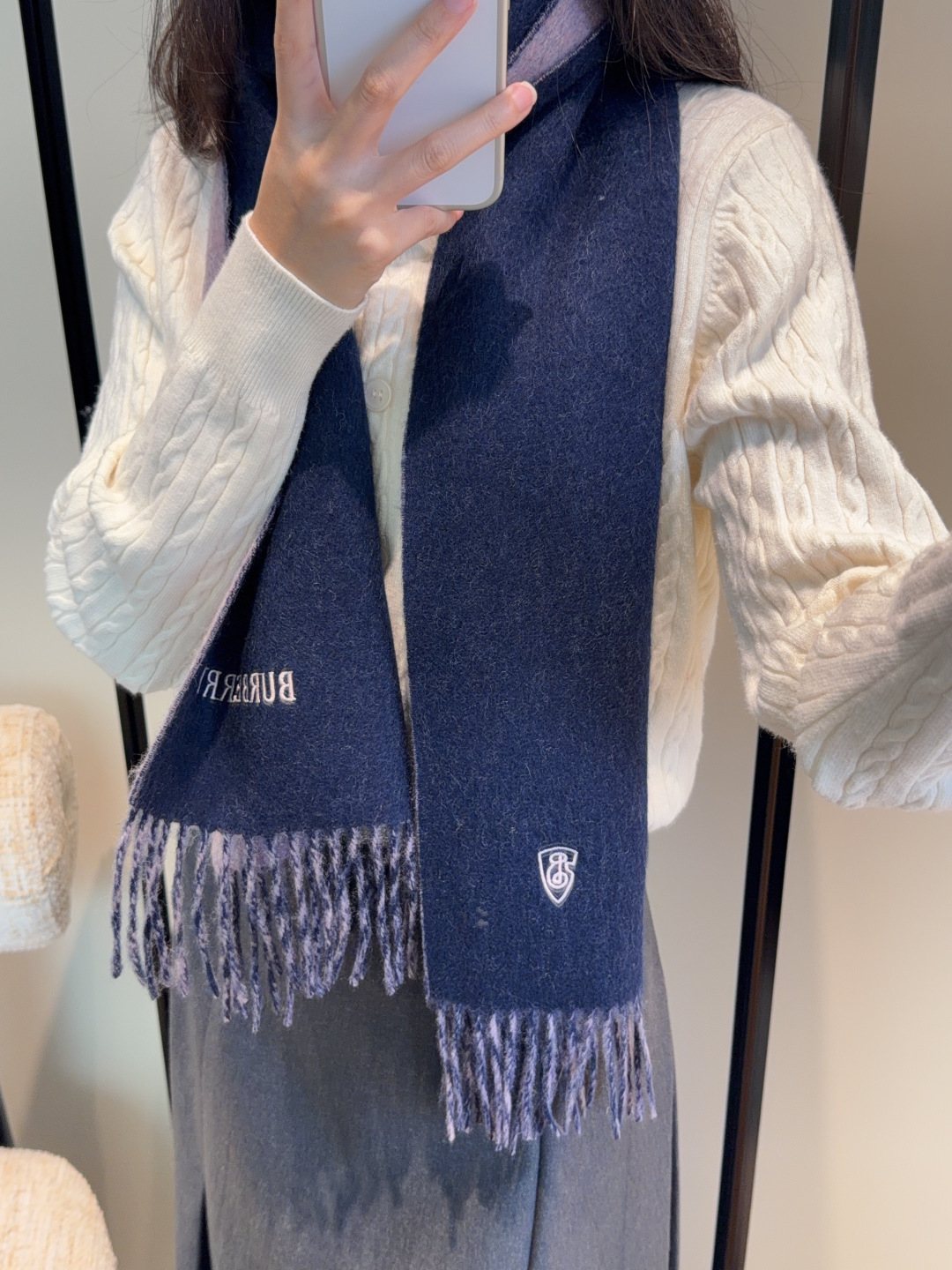 Burberry Two-Tone Fringed Scarf — model
