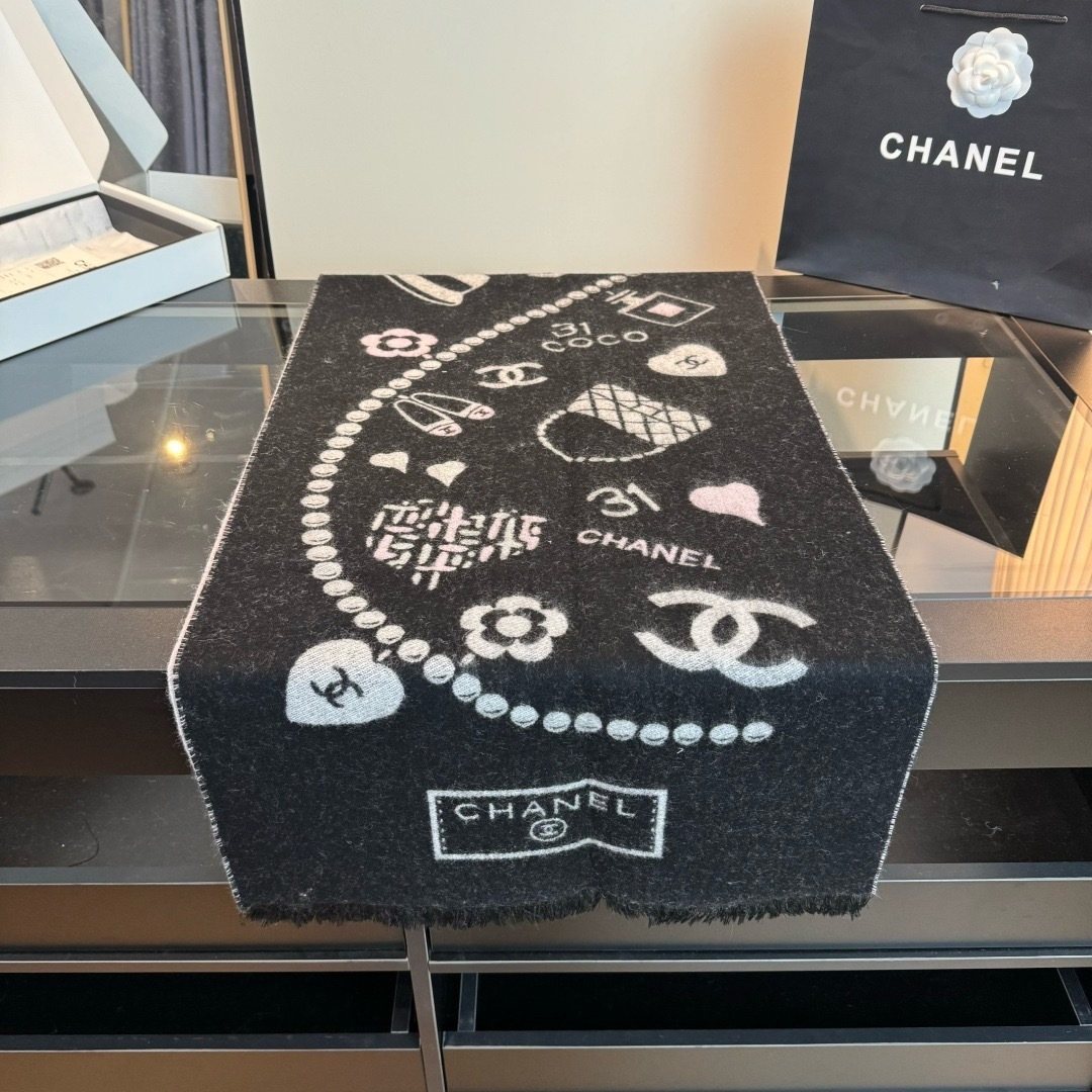 Chanel Black Pearl Motif Scarf — hero