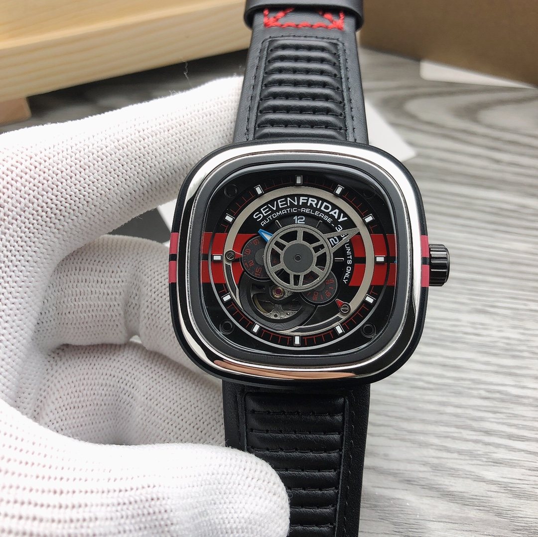 SEVENFRIDAY Black Red Accent Watch — front