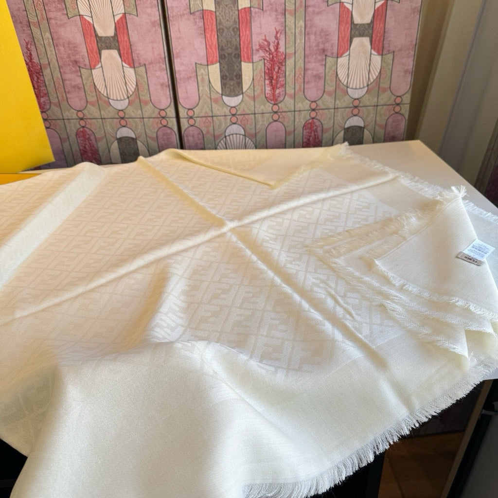 FENDI Fringed Geometric Monogram Scarf — front
