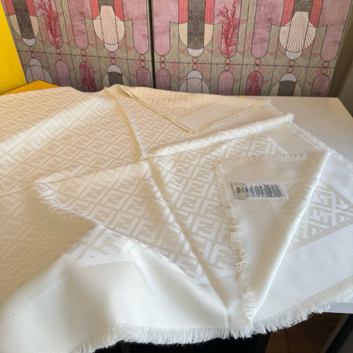 FENDI Fringed Geometric Monogram Scarf — front