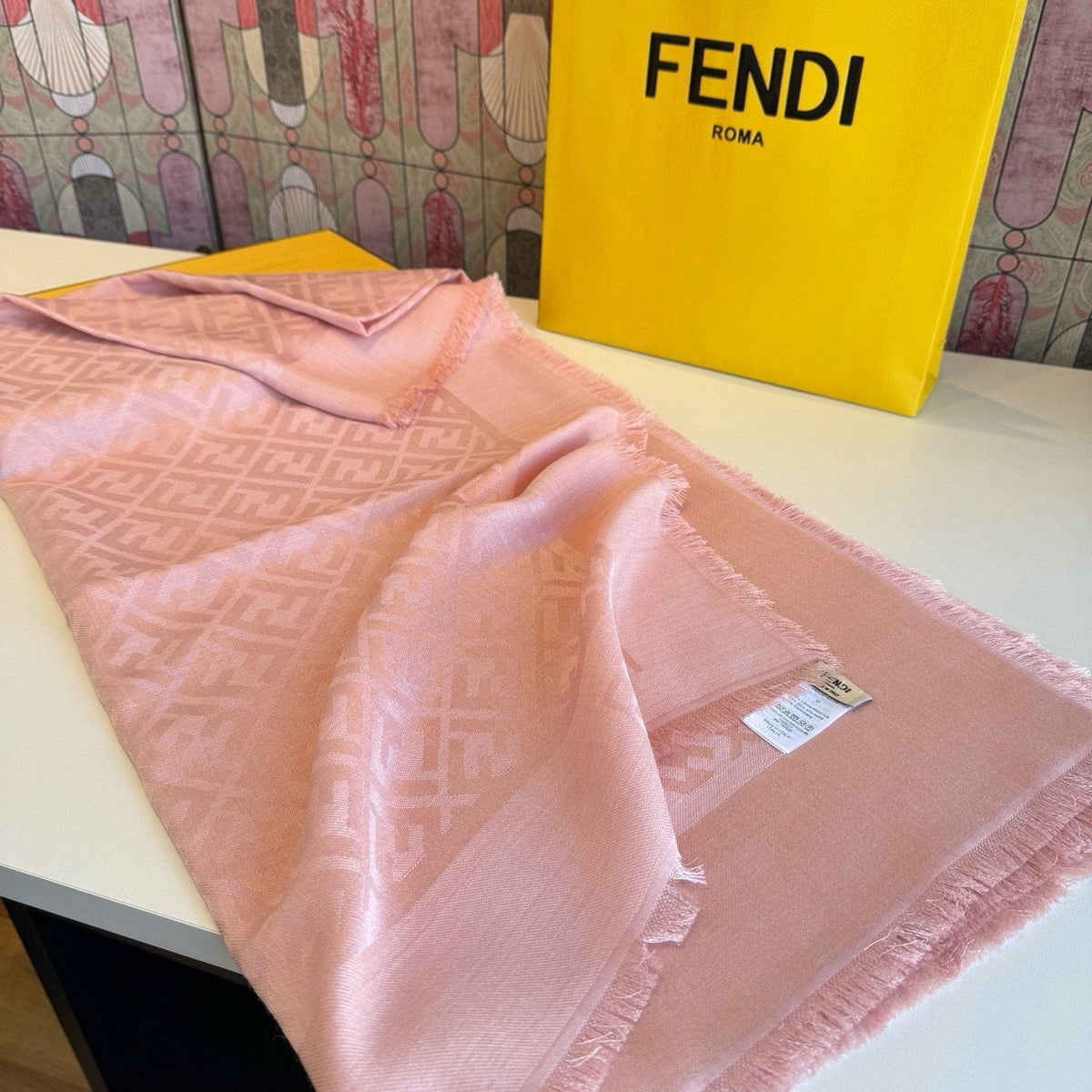 FENDI Fringed Geometric Monogram Scarf — front