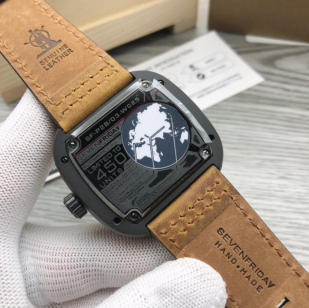SEVENFRIDAY Bronze Dial Leather Strap Watch — back