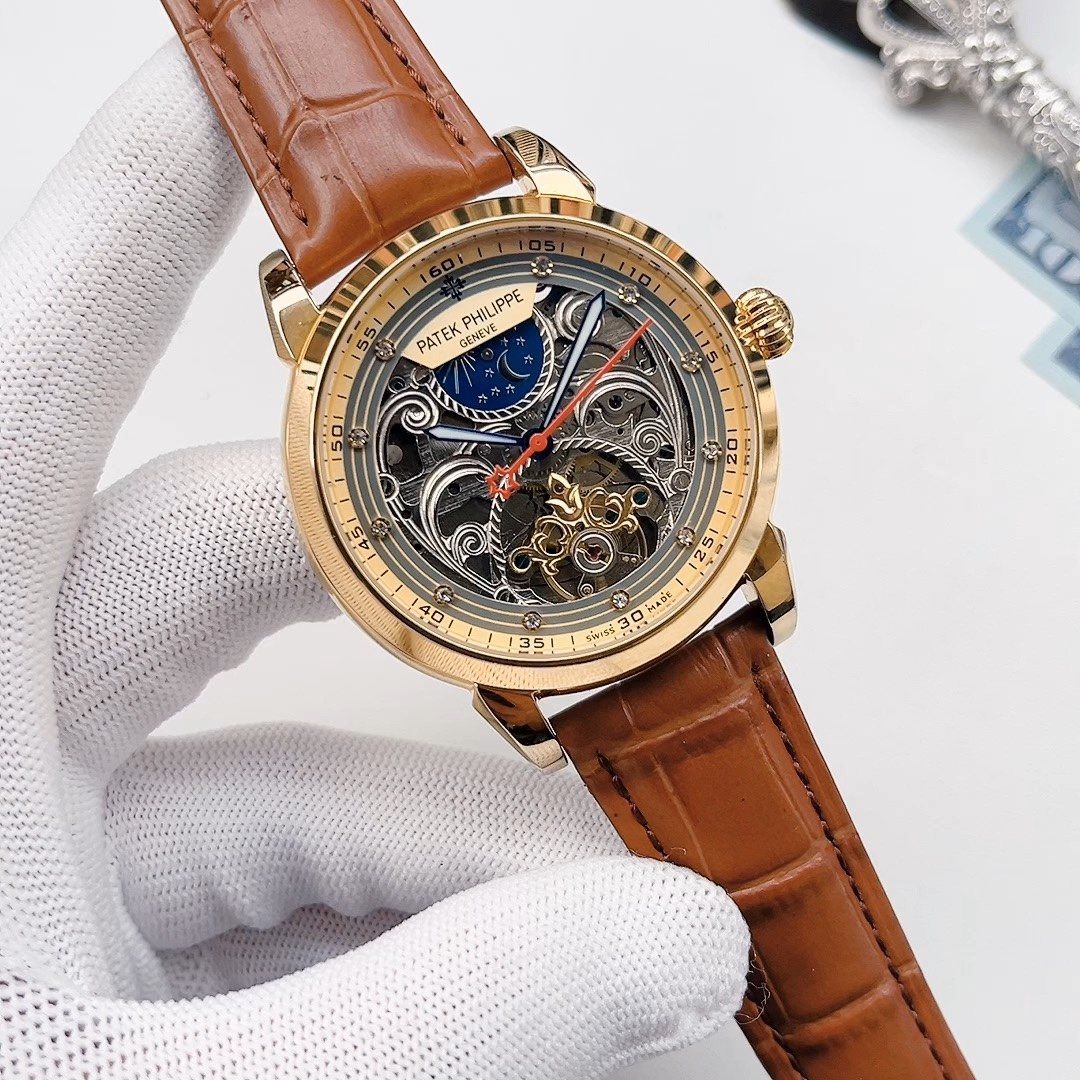 PATEK PHILIPPE Gold Brown Strap Watch — hero