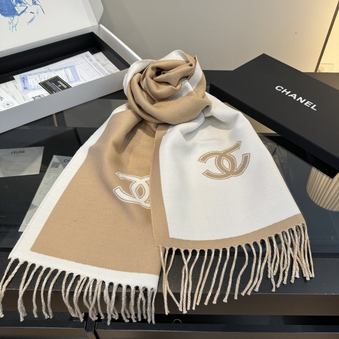 Chanel Two-Tone Fringed Scarf — front