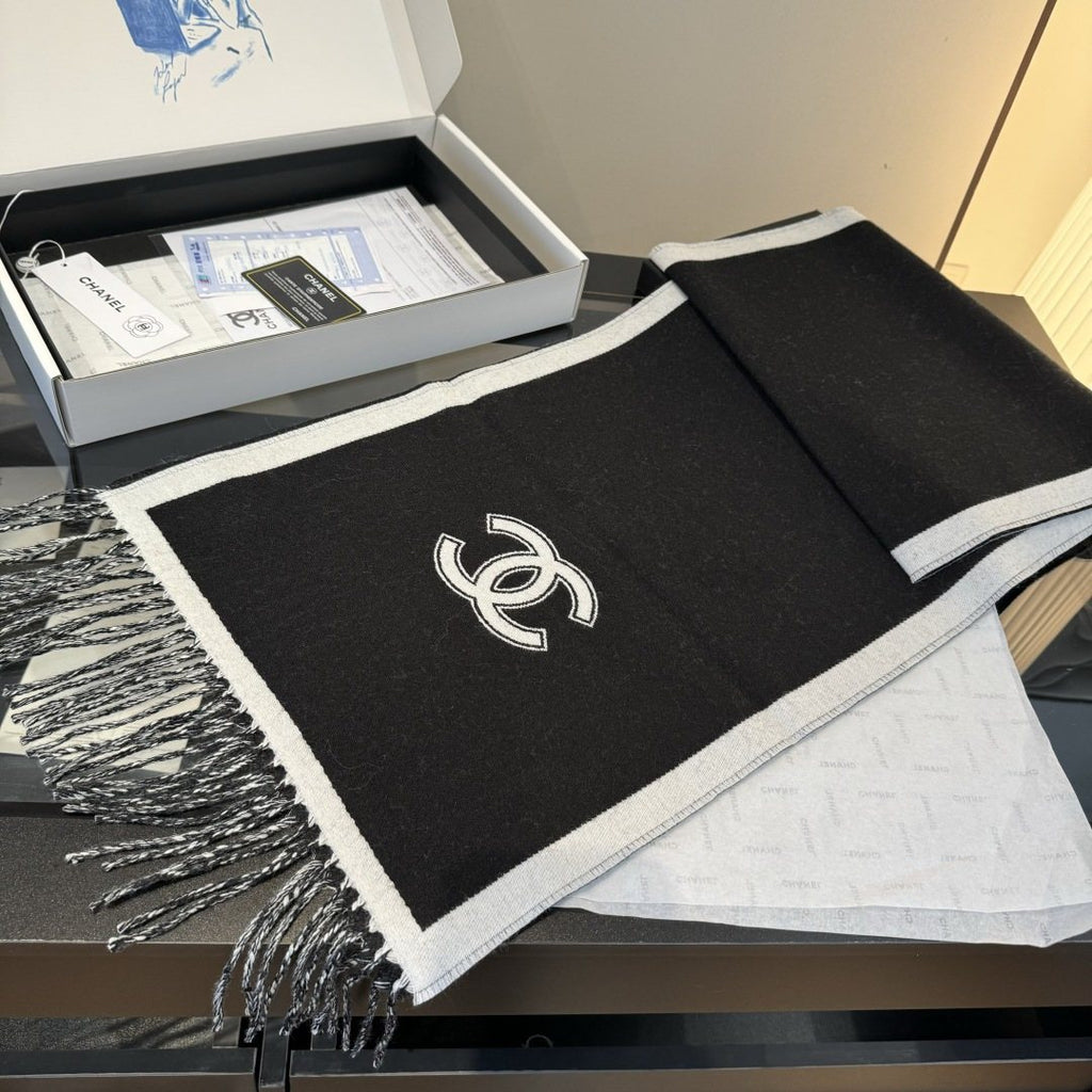 Chanel Two-Tone Fringed Scarf — front