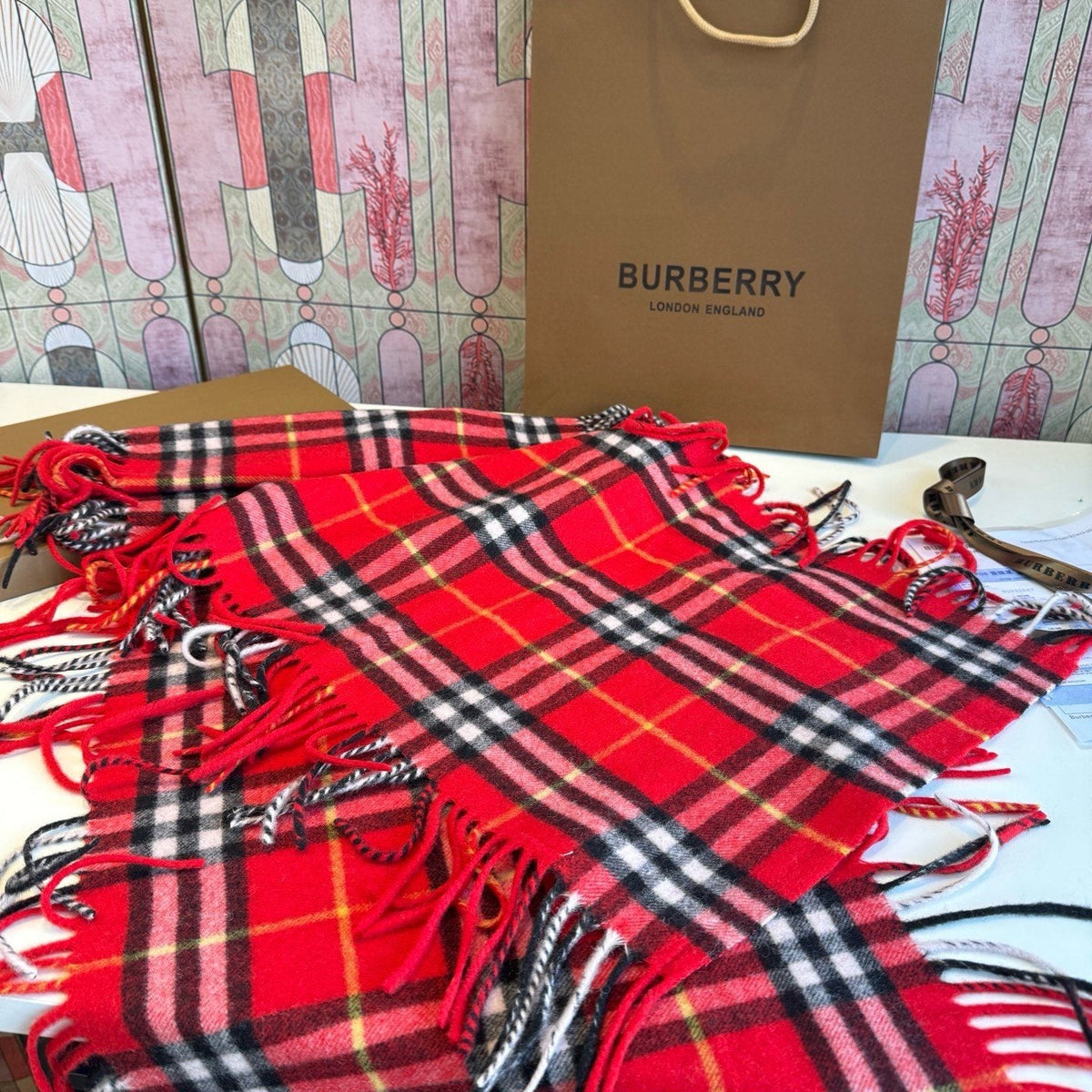 Burberry Plaid Fringe Scarf — front