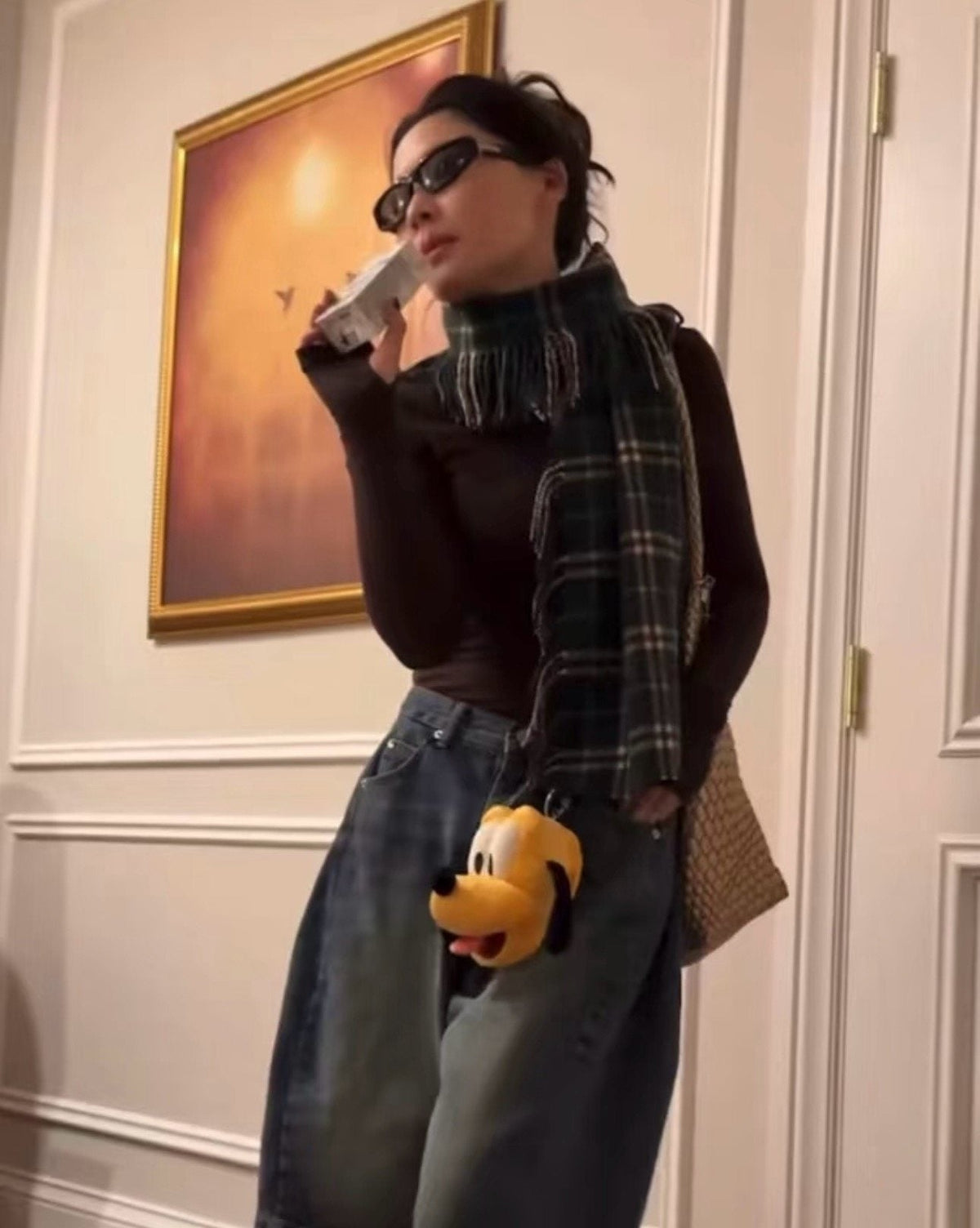 Burberry Plaid Fringe Scarf — model