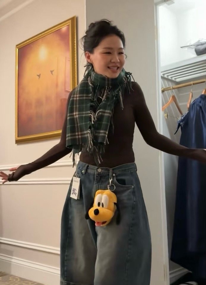 Burberry Plaid Fringe Scarf — model