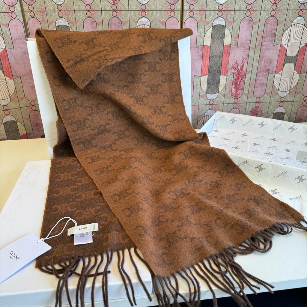 CELINE Brown Monogram Fringed Scarf — hero