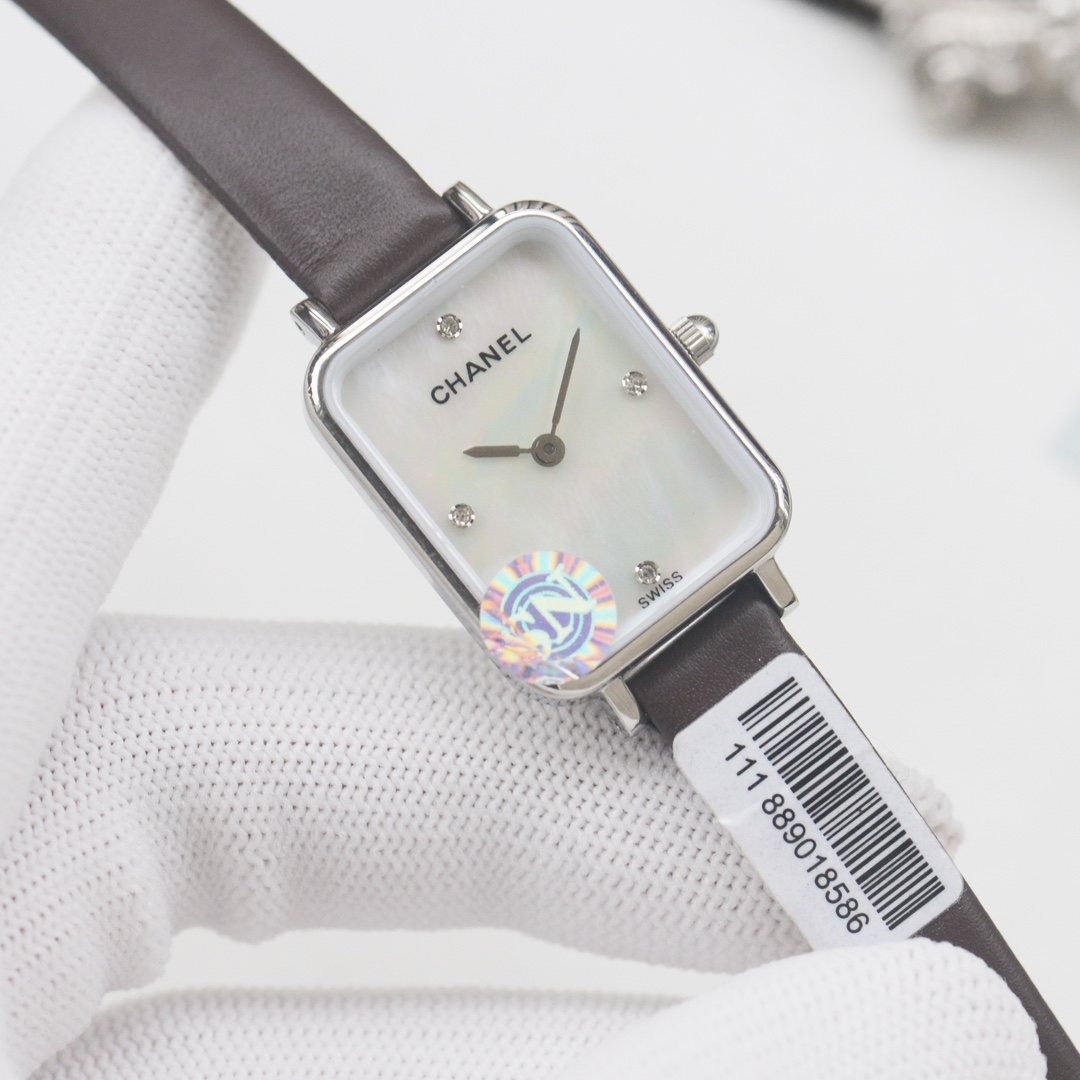 CHANEL Brown Silver White Dial Leather Strap Watch — hero