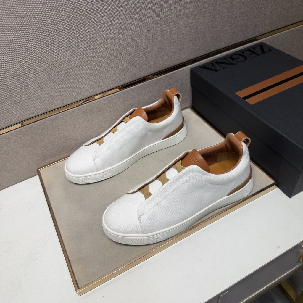 Zegna Tan Accent Low-Top Sneakers — front