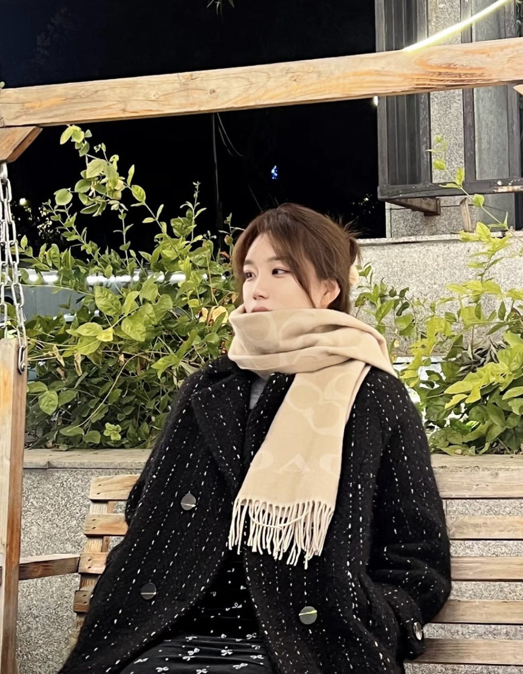 Coach C Motif Fringed Scarf — model