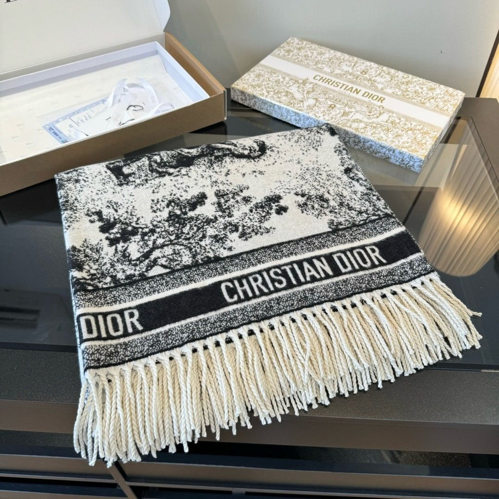 Dior Fringed Toile Square Scarf — front