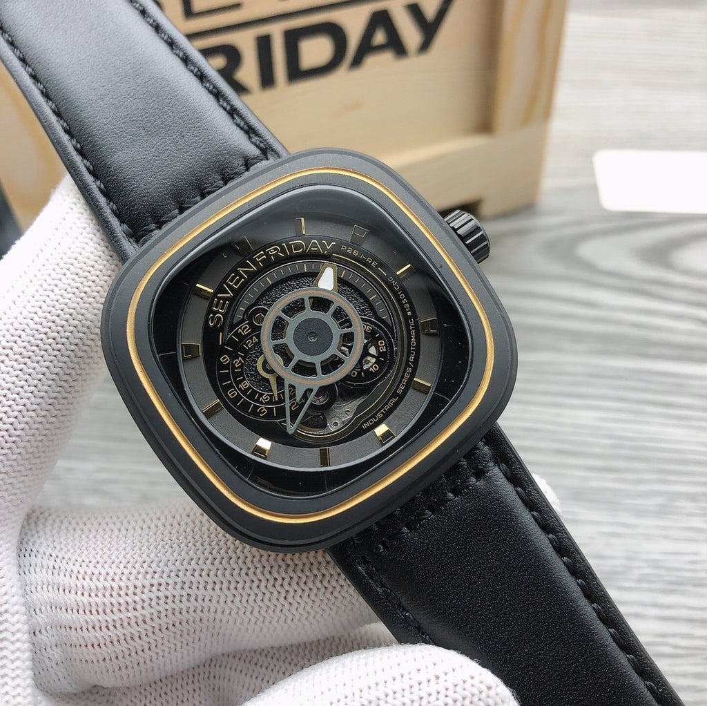 SEVENFRIDAY Black Gold-Tone Layered Dial Watch — front