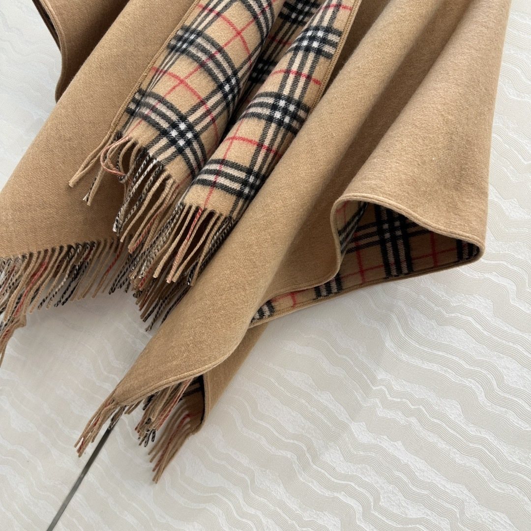 Fringed Plaid-Panel Poncho — detail