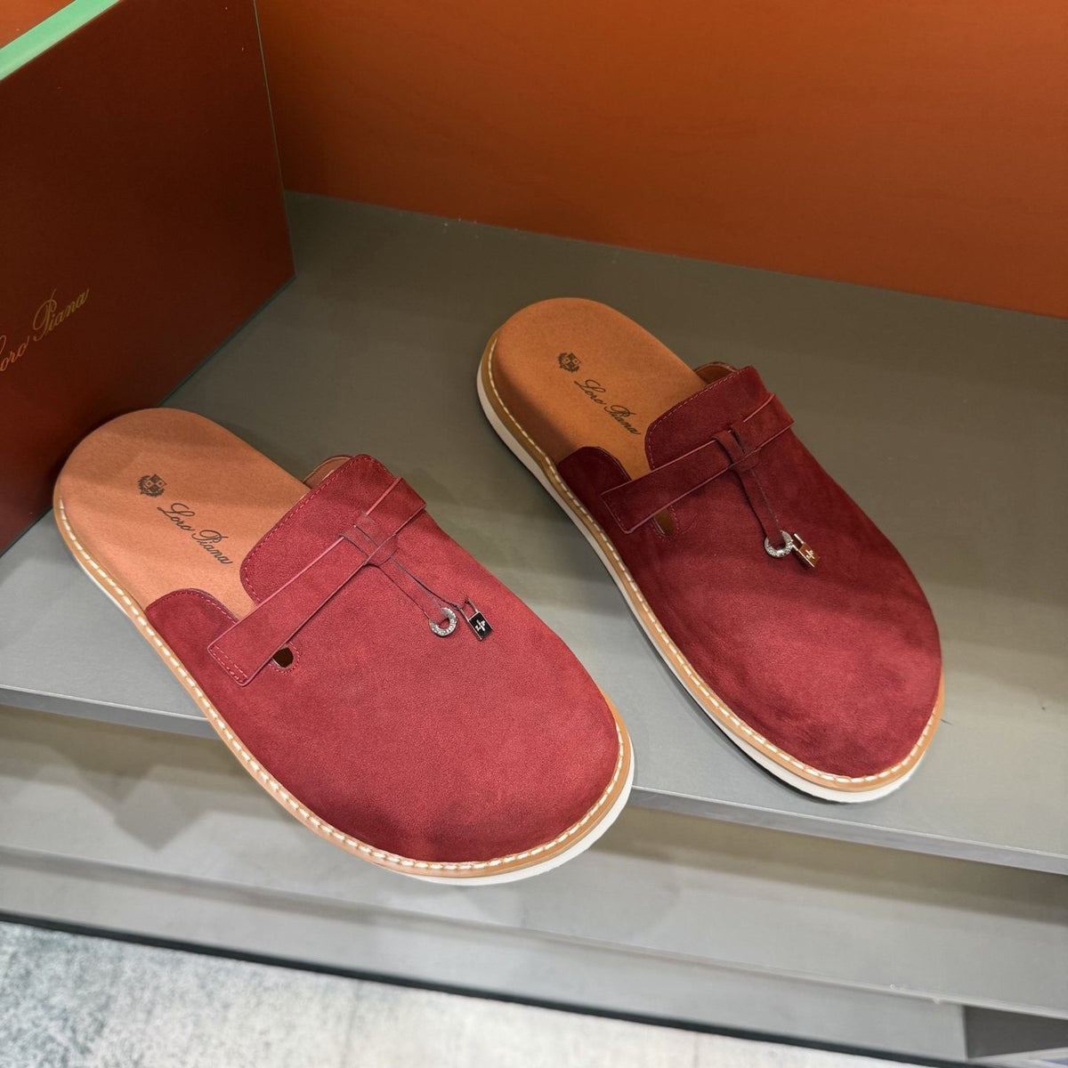 Backless Loafer Mules with Metal Ornament — front