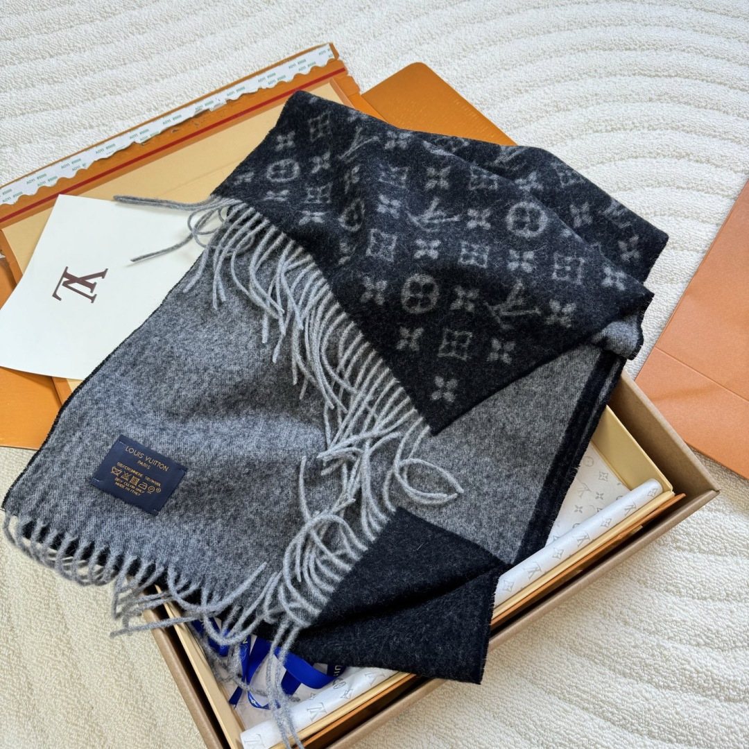 Louis Vuitton Reversible Monogram Fringed Scarf — side