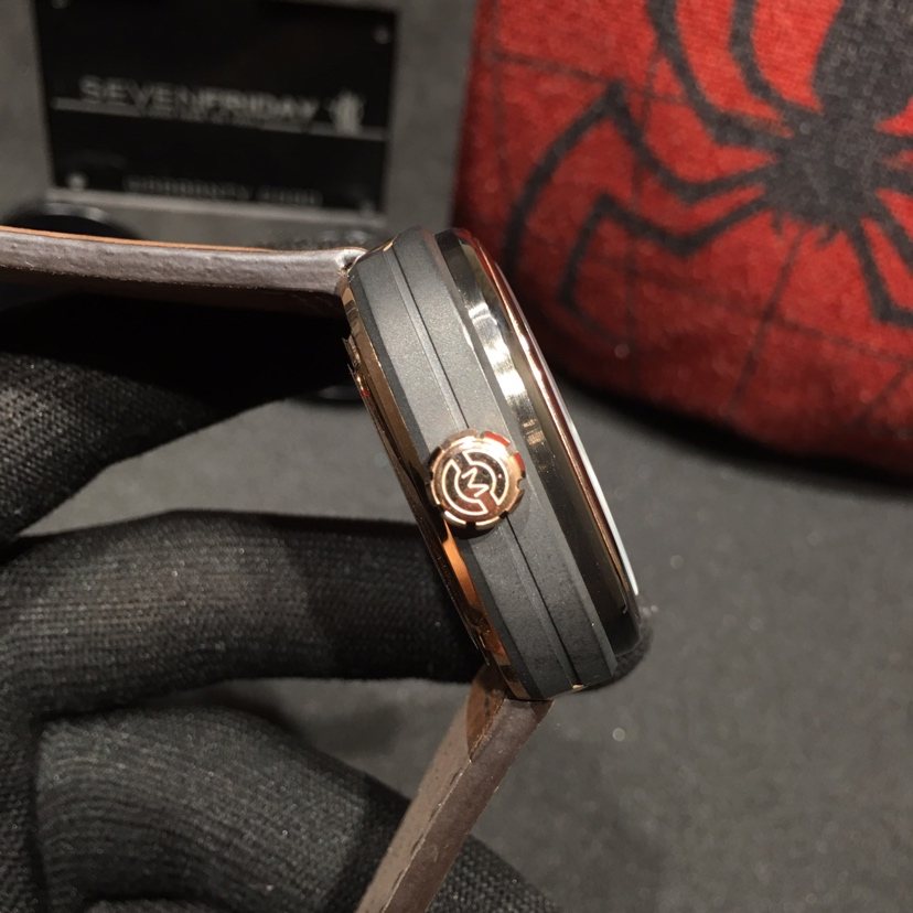 SEVENFRIDAY Brown Black Leather Strap Watch — side