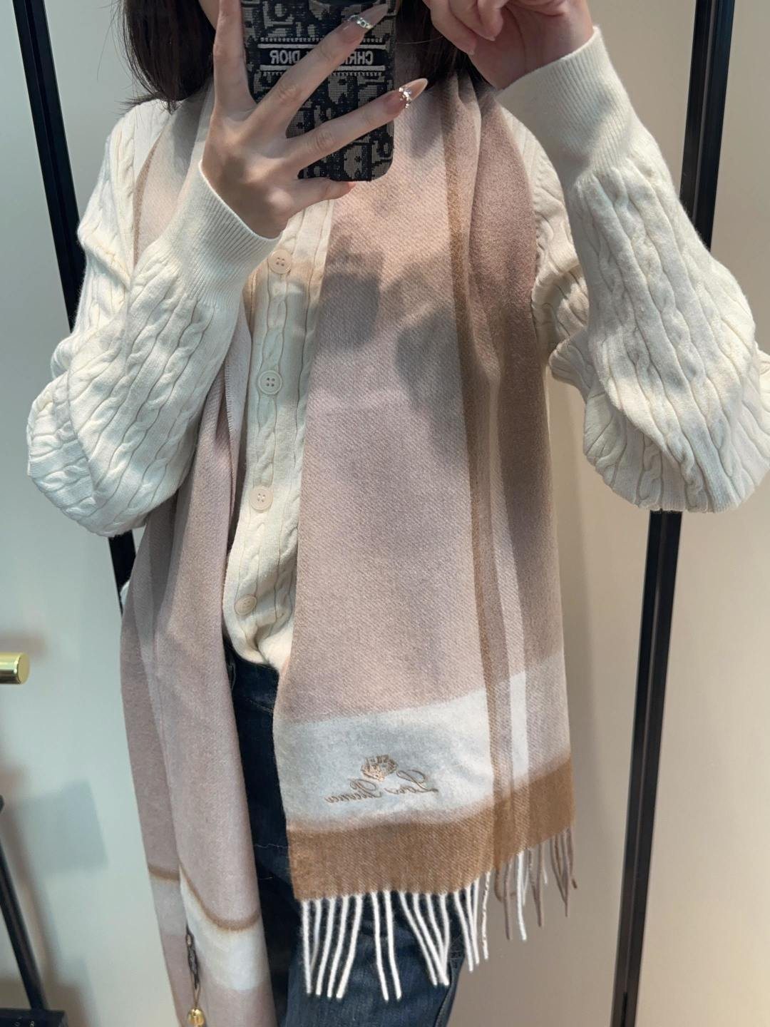 Loro Piana Plaid Fringe Scarf — model