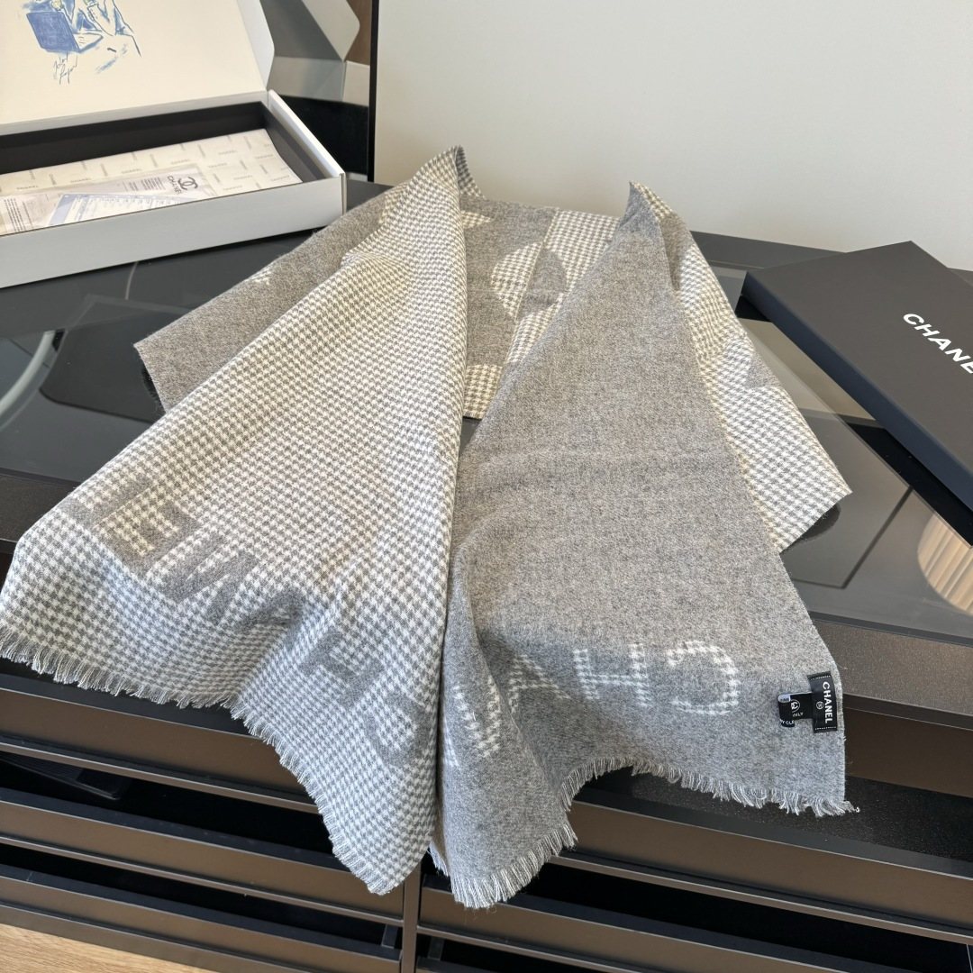 Chanel Houndstooth Fringed Scarf — side