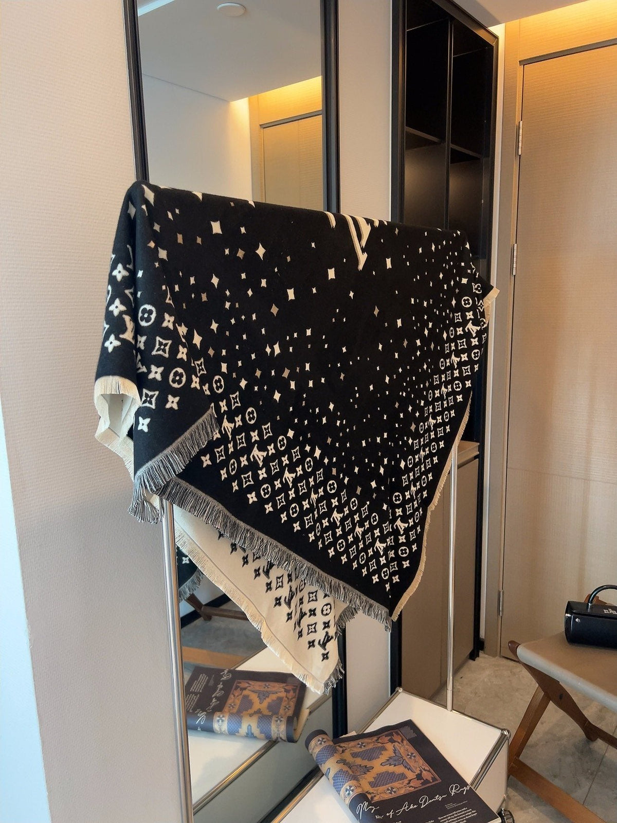 Louis Vuitton Starry Monogram Fringed Wrap — model