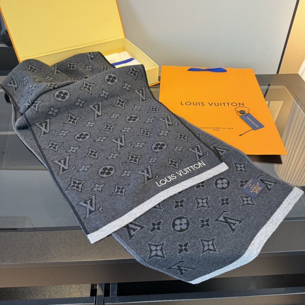 Louis Vuitton Gray Trim Knit Scarf — front