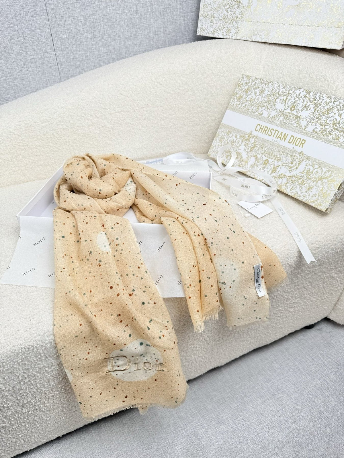 Dior Dotted Embroidered Scarf — front