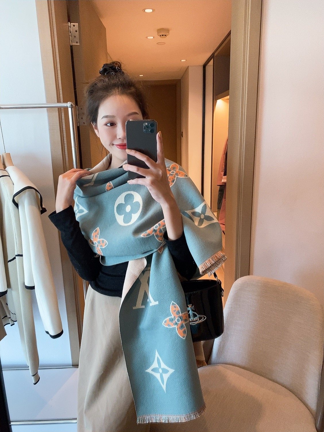 Louis Vuitton Monogram Fringed Scarf — model