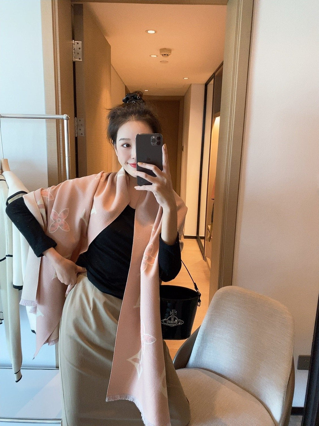 Louis Vuitton Monogram Fringed Scarf — model
