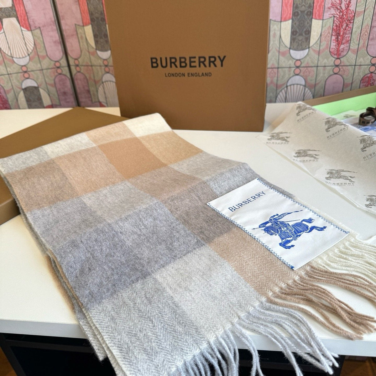 Burberry Yellow Brown Plaid Scarf — front