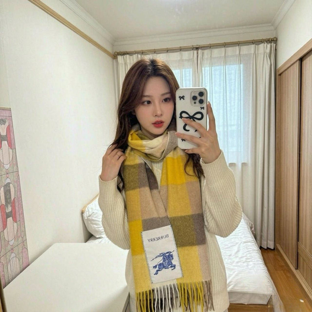 Burberry Plaid Fringe Scarf — model