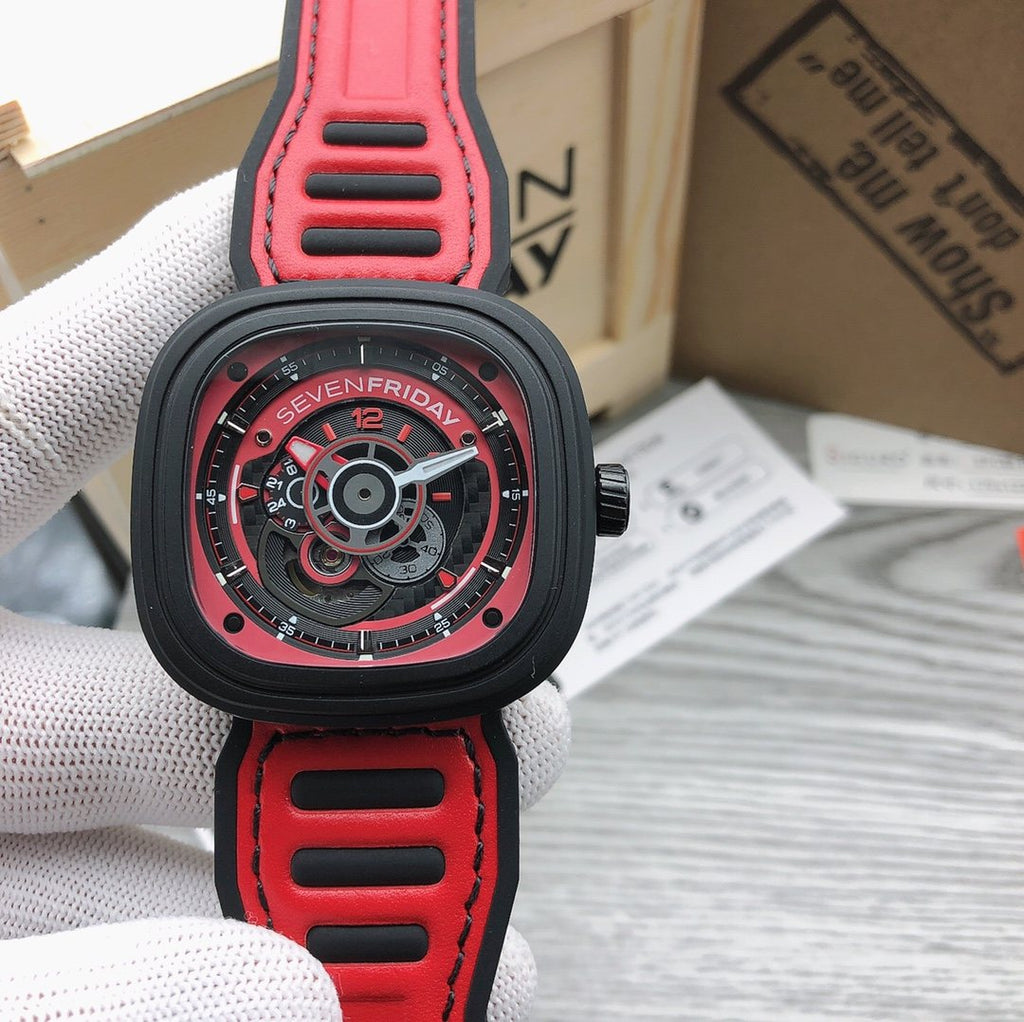 SEVENFRIDAY Red Dial Strap Watch — front