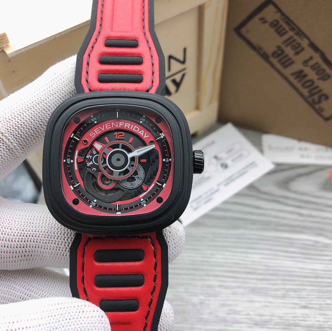 SEVENFRIDAY Red Dial Strap Watch — front