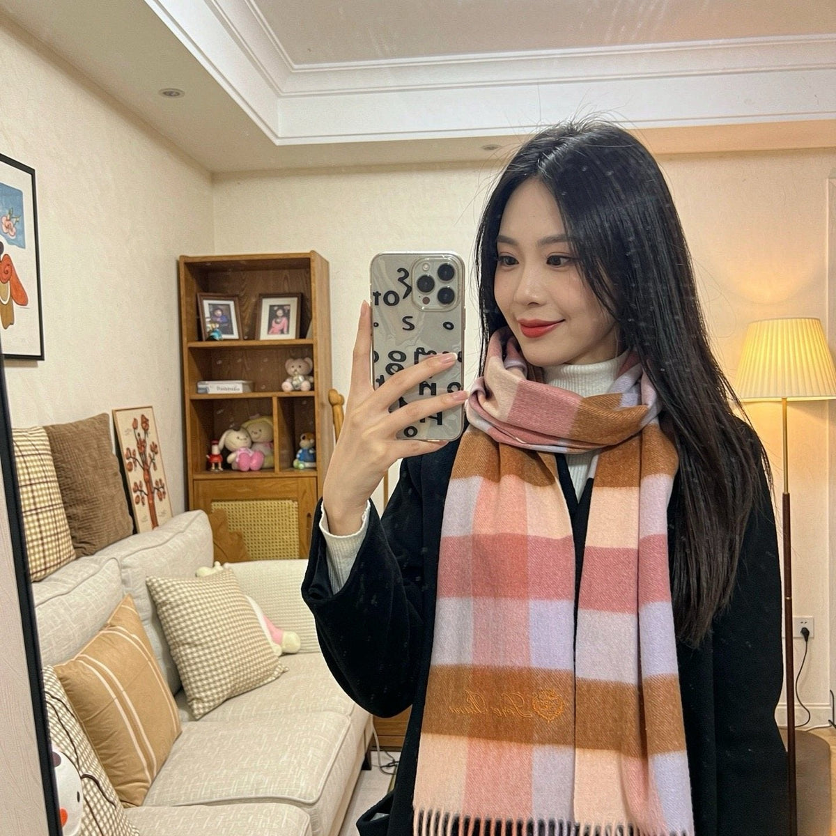 Loro Piana Plaid Fringe Scarf — model