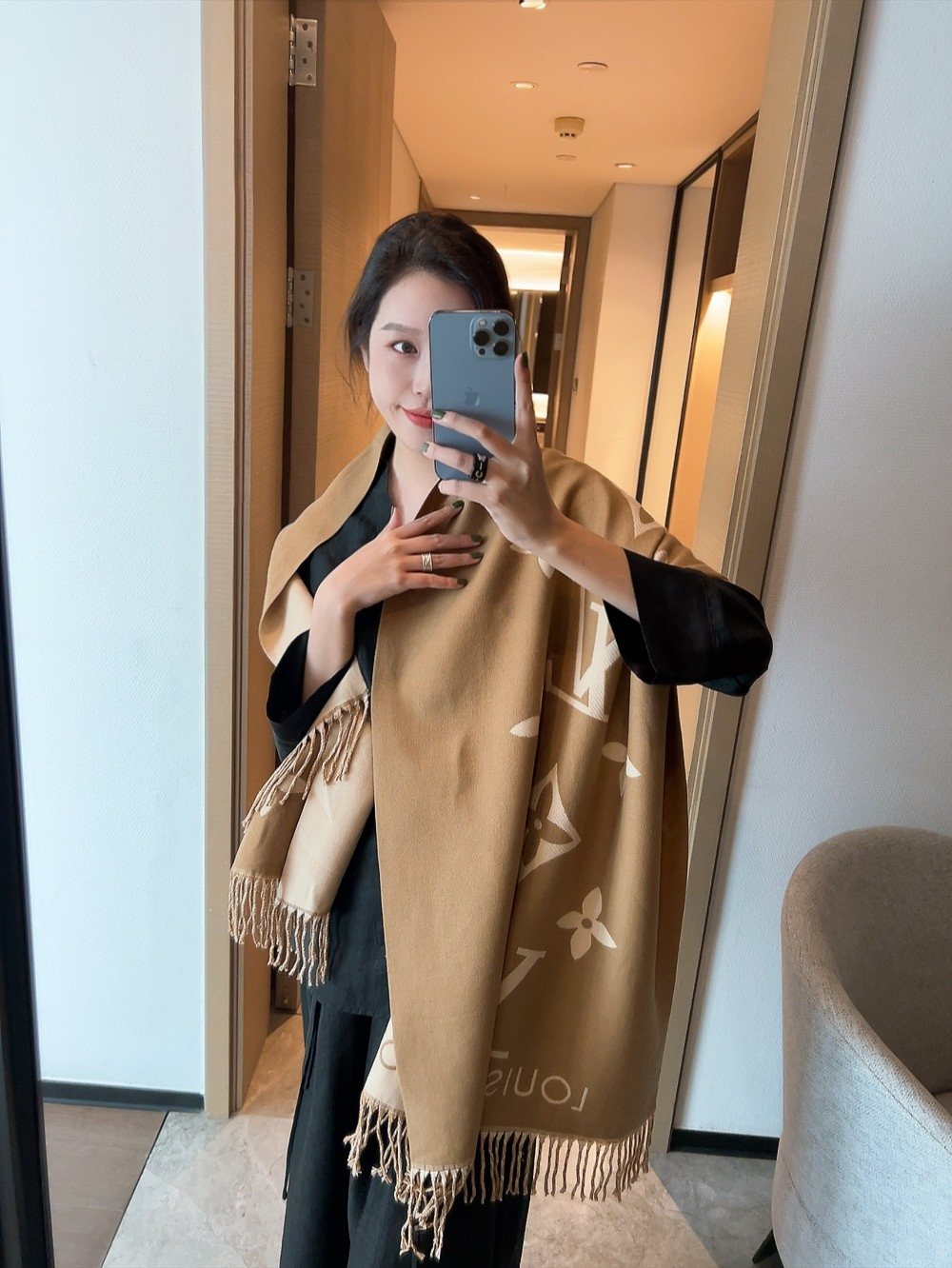 Louis Vuitton Fringed Monogram Scarf Shawl — hero