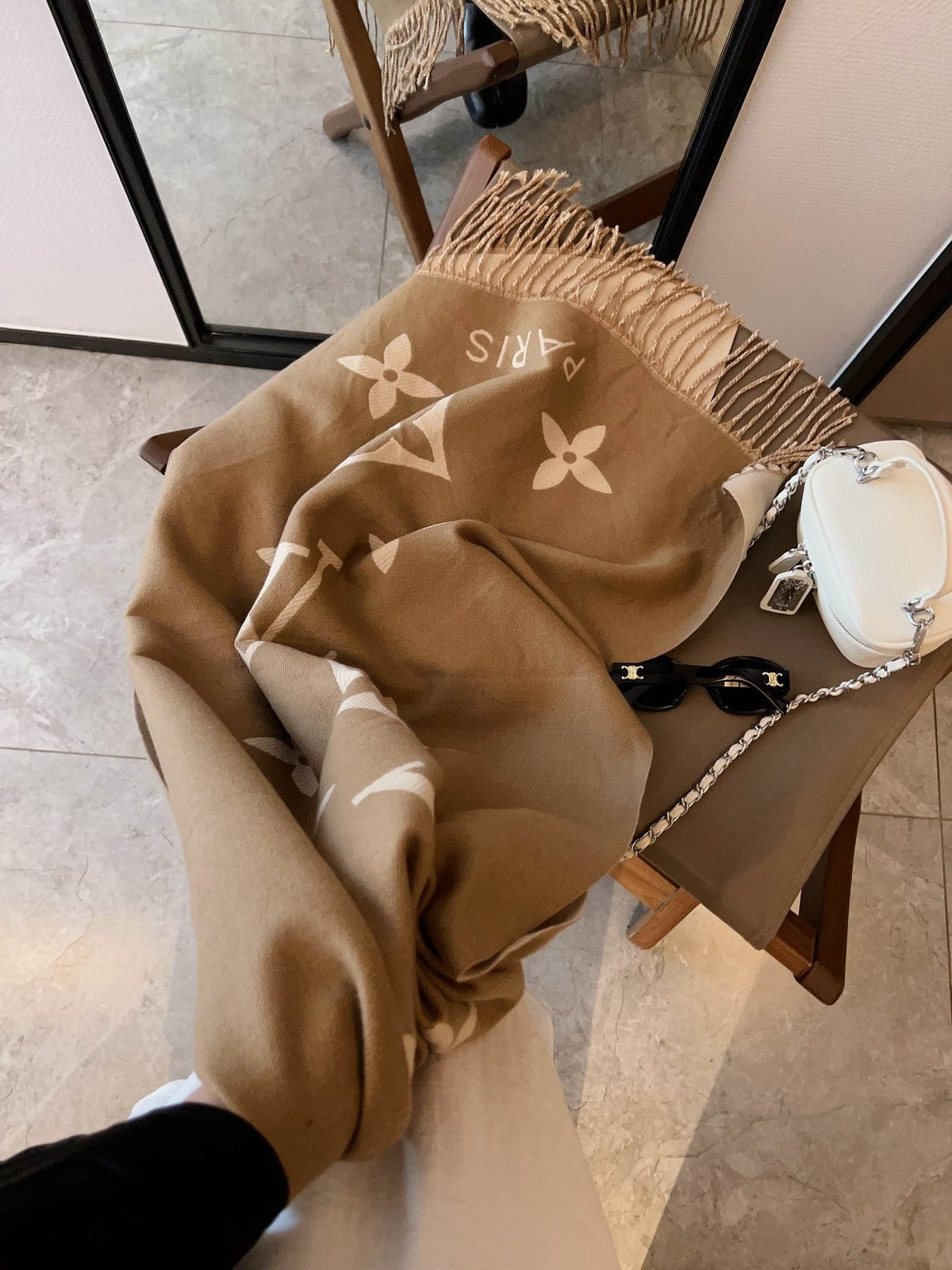Louis Vuitton Fringed Monogram Scarf Shawl — front