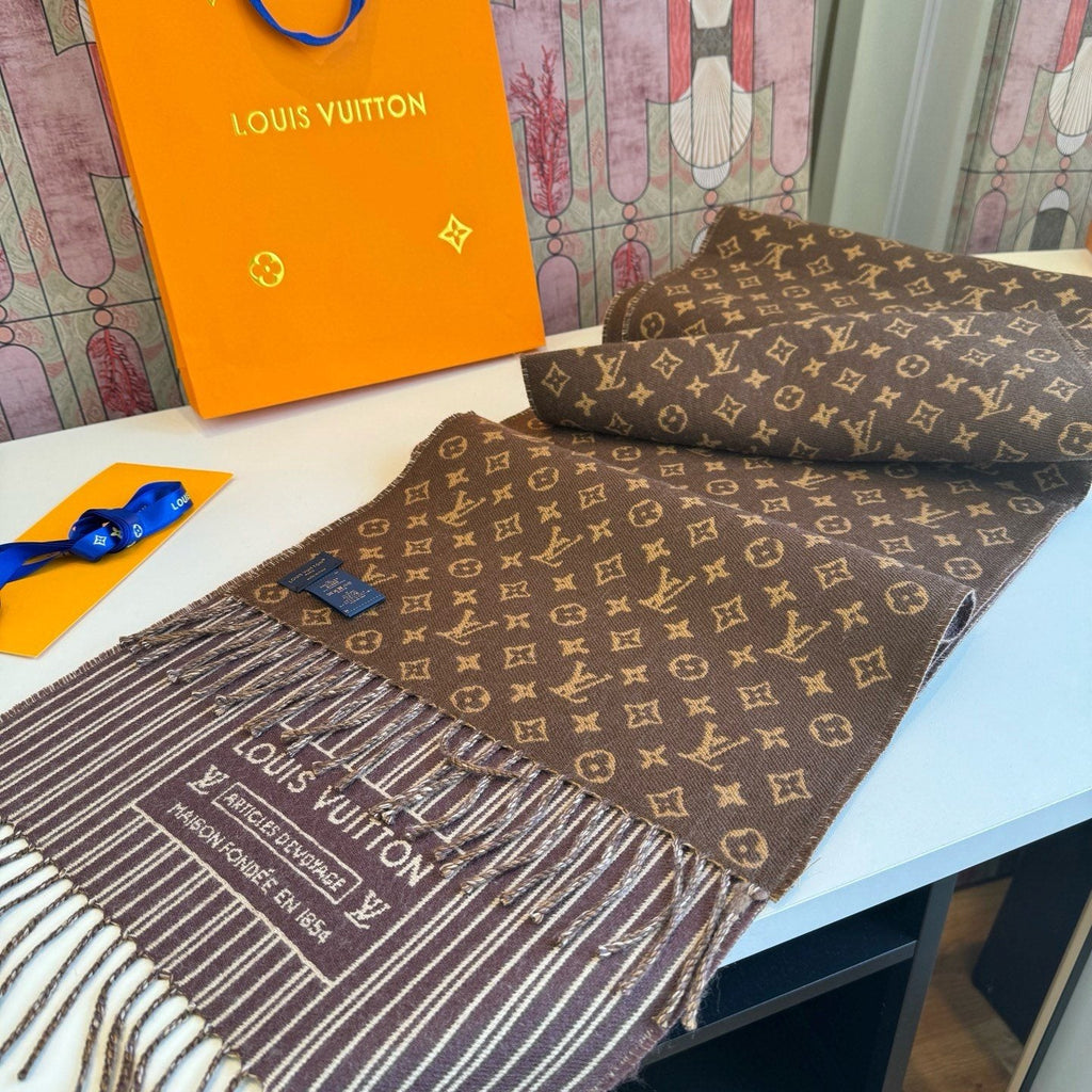Louis Vuitton Brown Monogram Fringe Scarf — front