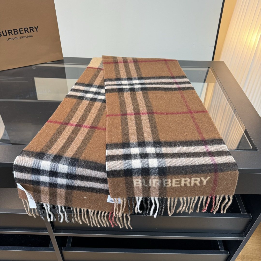 Burberry Tan Brown Plaid Fringe Scarf — hero