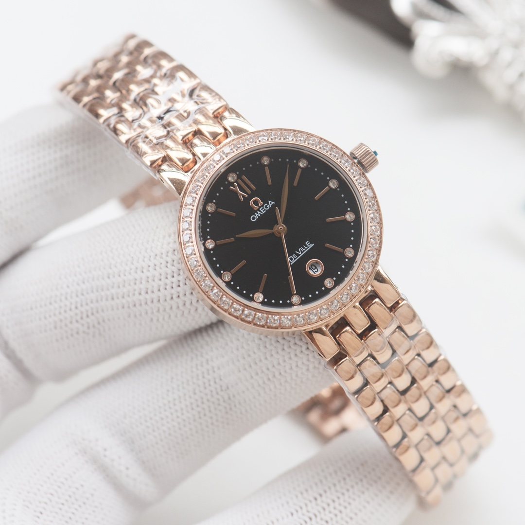 OMEGA Rose Gold Black Dial Bracelet Watch — hero