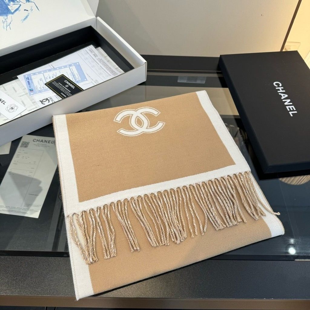 Chanel Fringed Color-Block Scarf — front