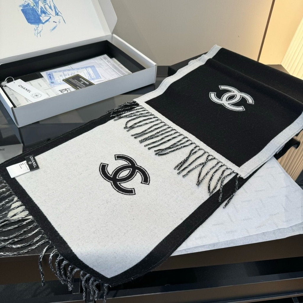 Chanel Contrast Panel Fringed Scarf — hero