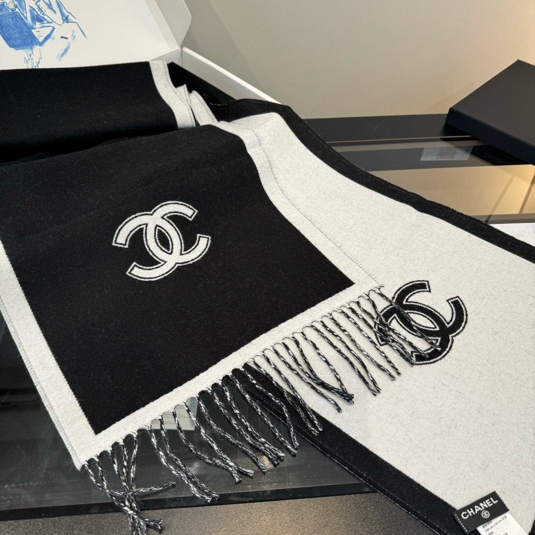 Chanel Fringed Color-Block Scarf — front