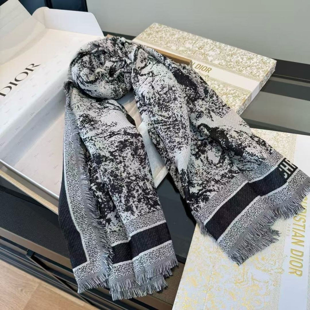Dior Fringed Animal Print Square Scarf — side