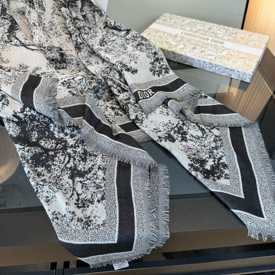 Dior Toile Print Fringe Square Scarf — side