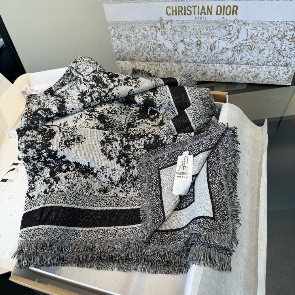 Dior Fringed Animal Print Square Scarf — side