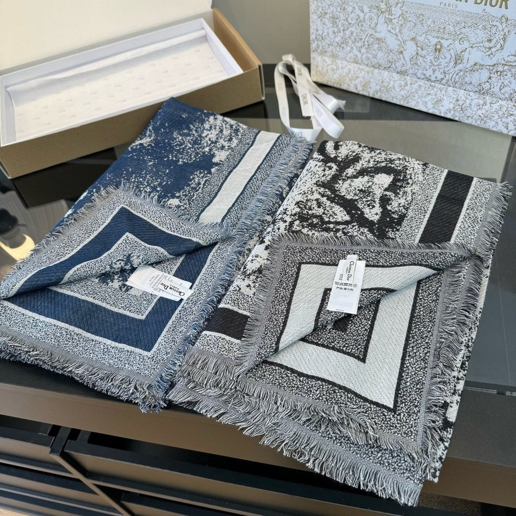 Dior Fringed Animal Print Square Scarf — front