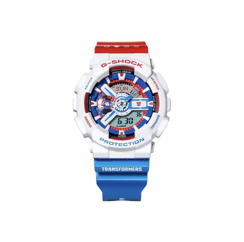 G-SHOCK White Red Blue Dial Watch — front